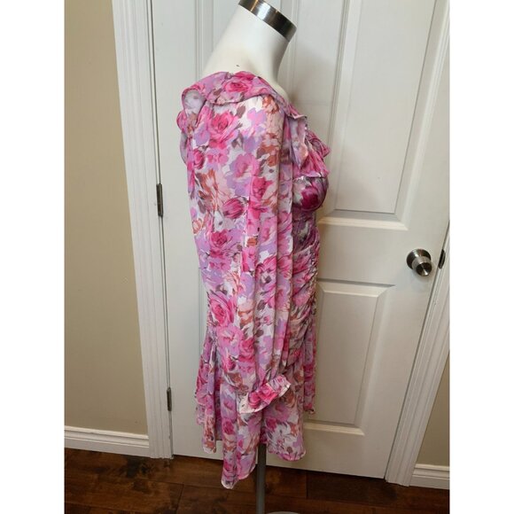 For Love & Lemons Pink Floral Kaycee Mini Dress $340, Size Medium - Picture 2 of 5